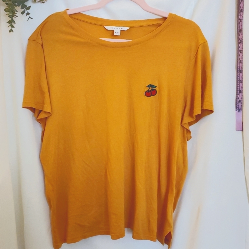 5/$16 💓Women's Mustard Yellow Cherry Tee Soft Plus Size